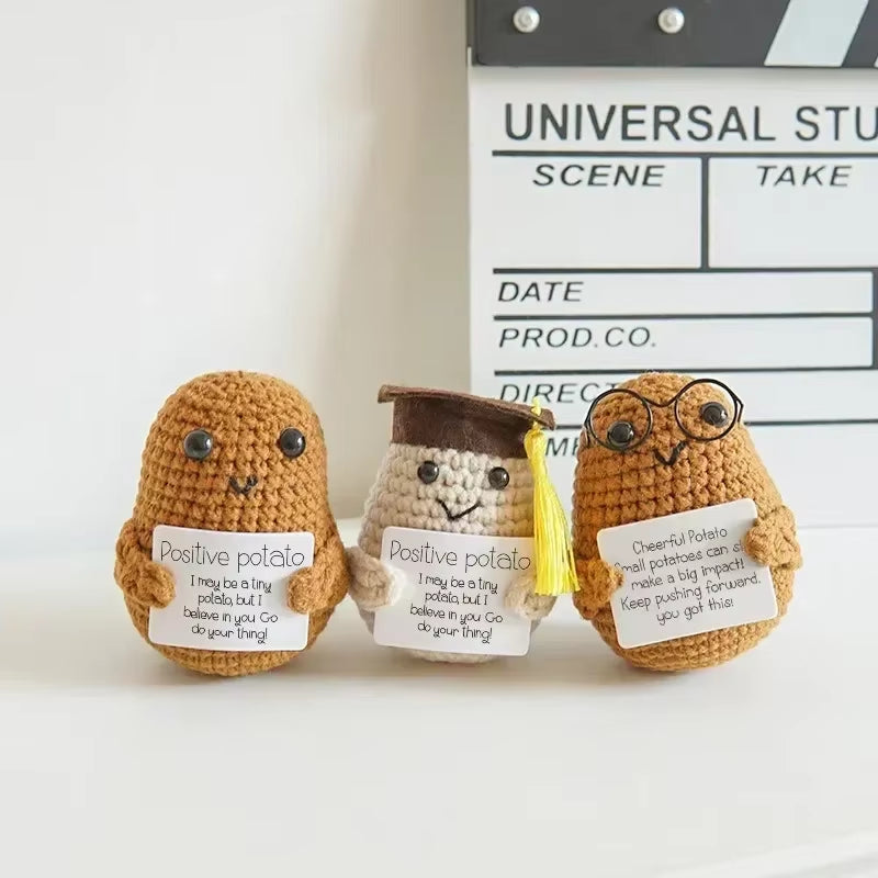 Positive Potatoes Room Decor Ornament Knit Inspired Toy Tiny Yarn Handmade Doll Funny Christams Gift Home Decoration Accessories