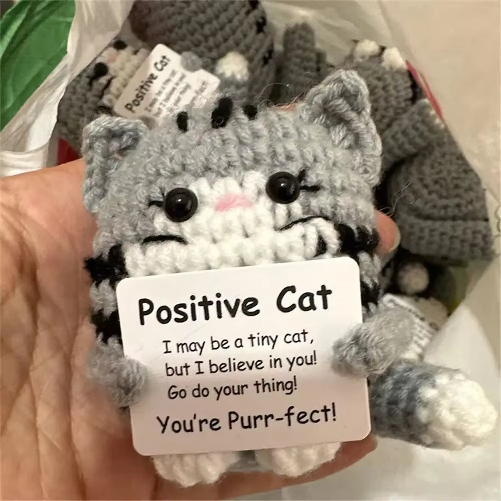 Carton Yarn Crochet Cat Doll Handmade Knitted Cute Positive Energy Cat Doll Crochet Handmade Knitted Doll Christmas Party