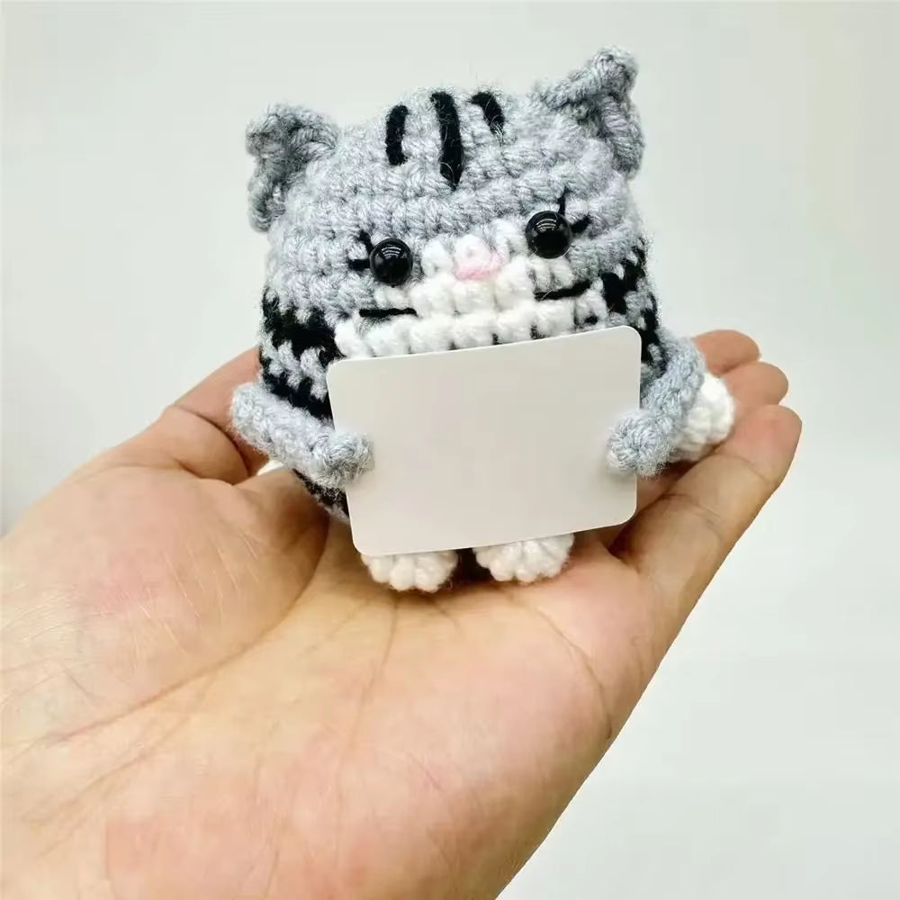 Carton Yarn Crochet Cat Doll Handmade Knitted Cute Positive Energy Cat Doll Crochet Handmade Knitted Doll Christmas Party