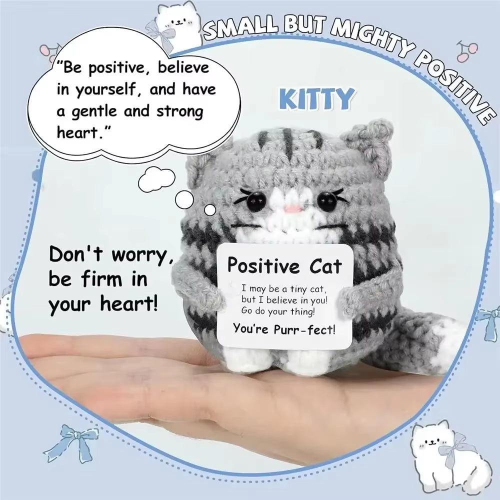Carton Yarn Crochet Cat Doll Handmade Knitted Cute Positive Energy Cat Doll Crochet Handmade Knitted Doll Christmas Party