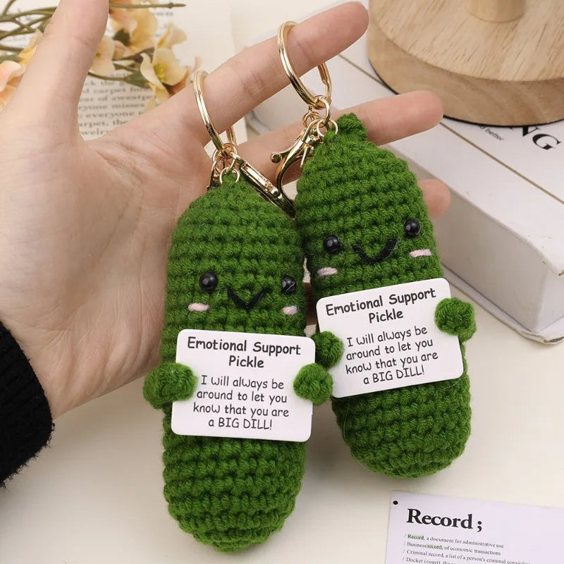 Positive Energy Potato Keychain Cute Emotional Cucumber Handmade Wool Crochet Pendant Doll with Card Funny Key Chain Home Decor