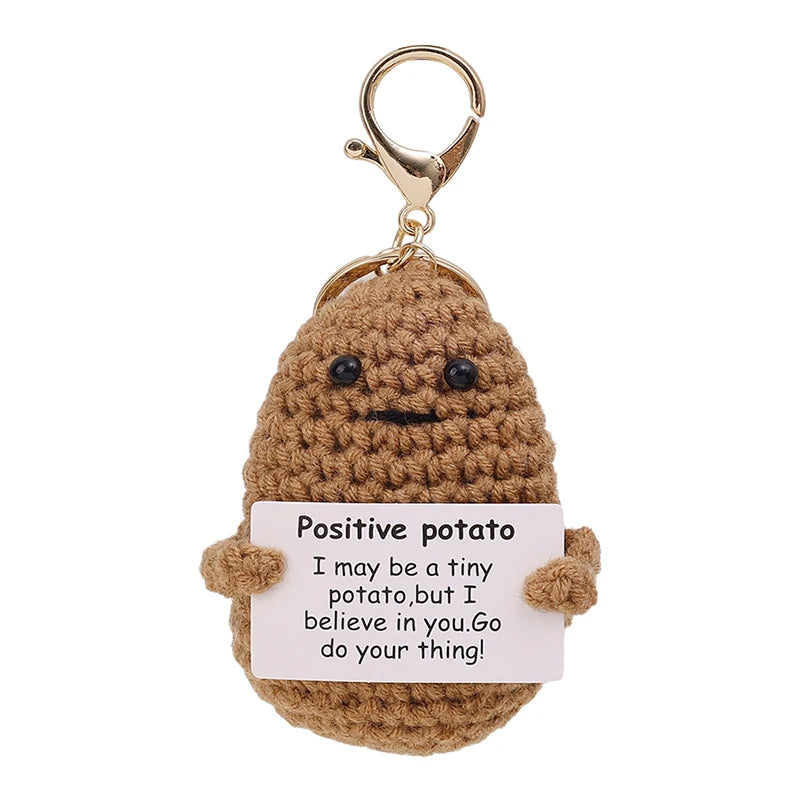 Positive Energy Potato Keychain Cute Emotional Cucumber Handmade Wool Crochet Pendant Doll with Card Funny Key Chain Home Decor