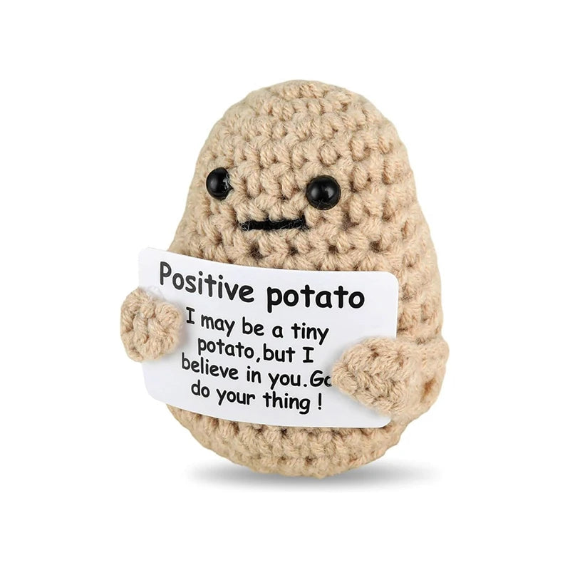 Positive Energy Potato Keychain Cute Emotional Cucumber Handmade Wool Crochet Pendant Doll with Card Funny Key Chain Home Decor
