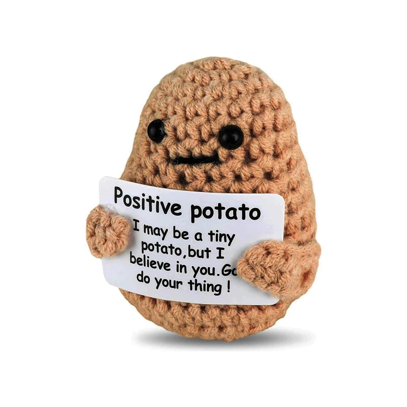 Positive Energy Potato Keychain Cute Emotional Cucumber Handmade Wool Crochet Pendant Doll with Card Funny Key Chain Home Decor