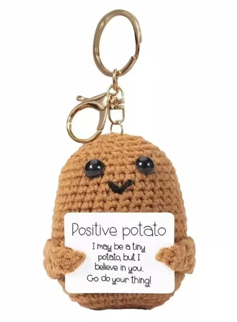 Positive Energy Potato Keychain Cute Emotional Cucumber Handmade Wool Crochet Pendant Doll with Card Funny Key Chain Home Decor