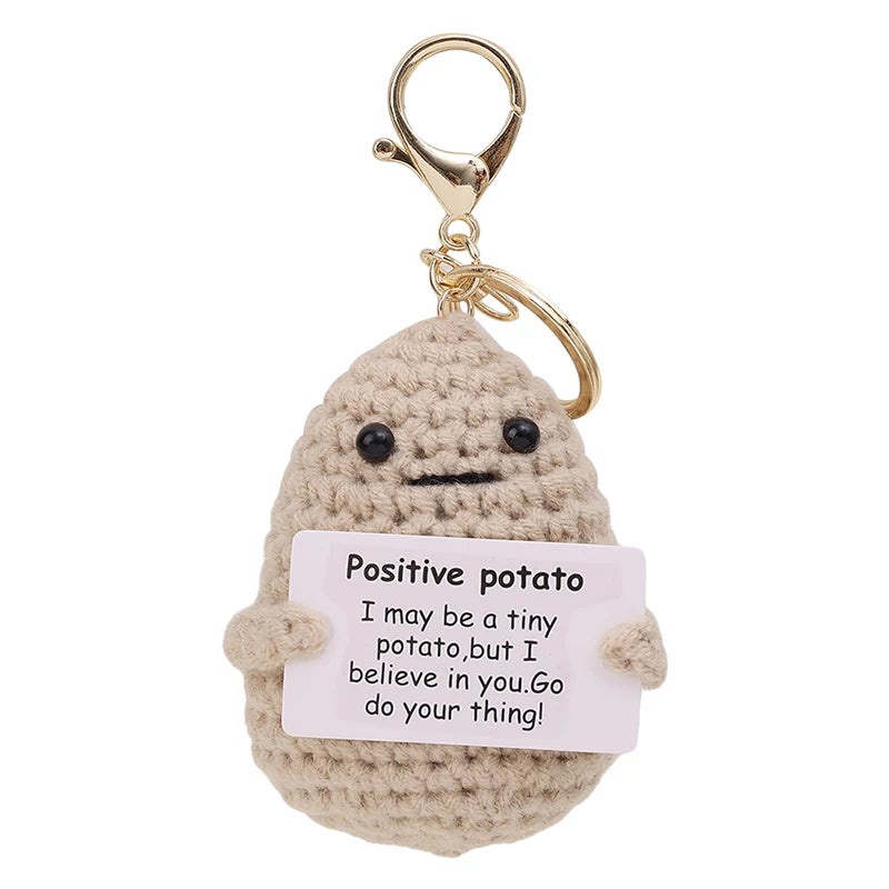 Positive Energy Potato Keychain Cute Emotional Cucumber Handmade Wool Crochet Pendant Doll with Card Funny Key Chain Home Decor
