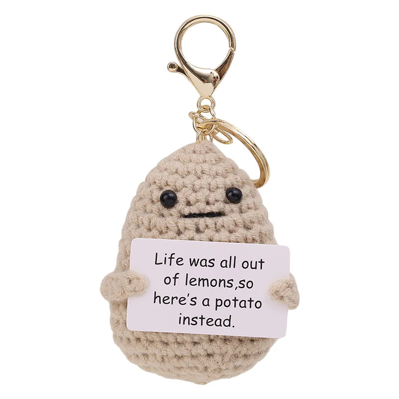 Positive Energy Potato Keychain Cute Emotional Cucumber Handmade Wool Crochet Pendant Doll with Card Funny Key Chain Home Decor
